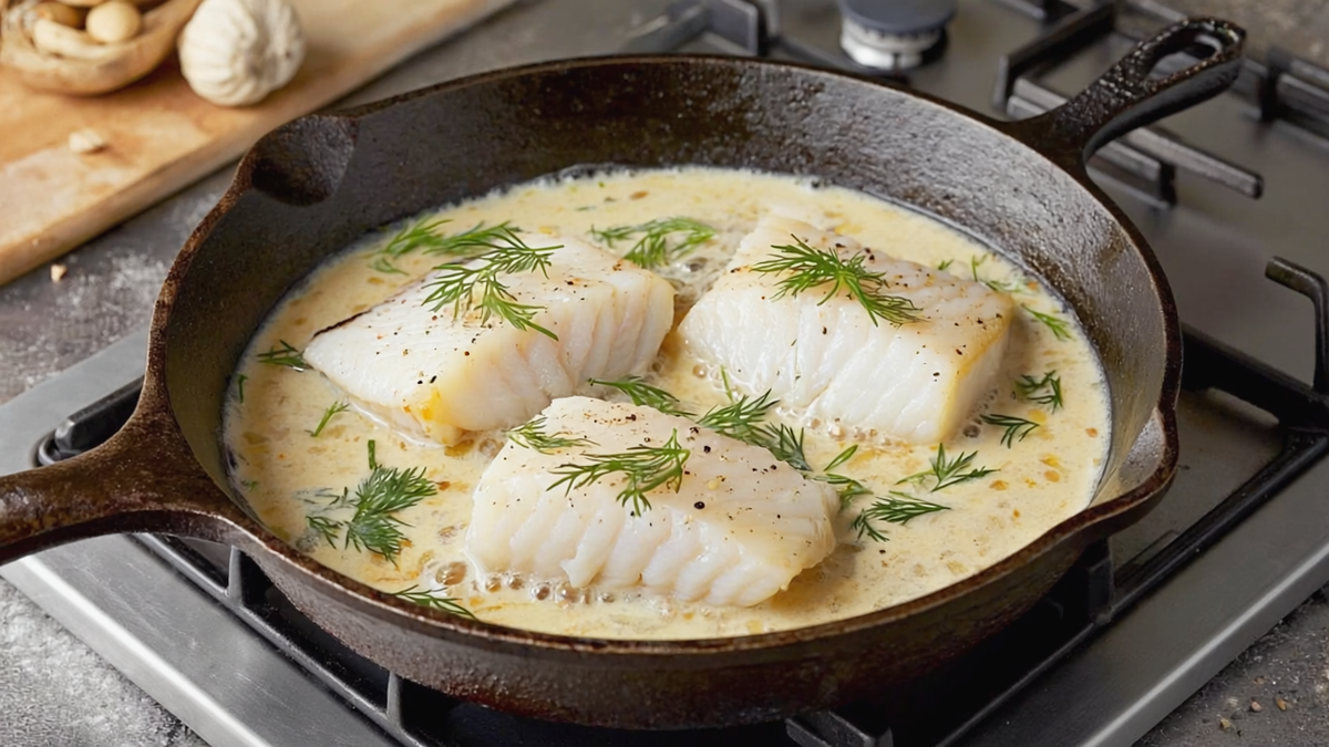 Вот рецепт минтая, тушенного в сметанном соусе на сковороде: