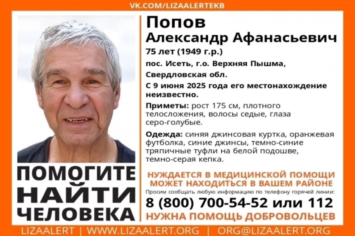    75-летнего мужчину ищут в Свердловской области