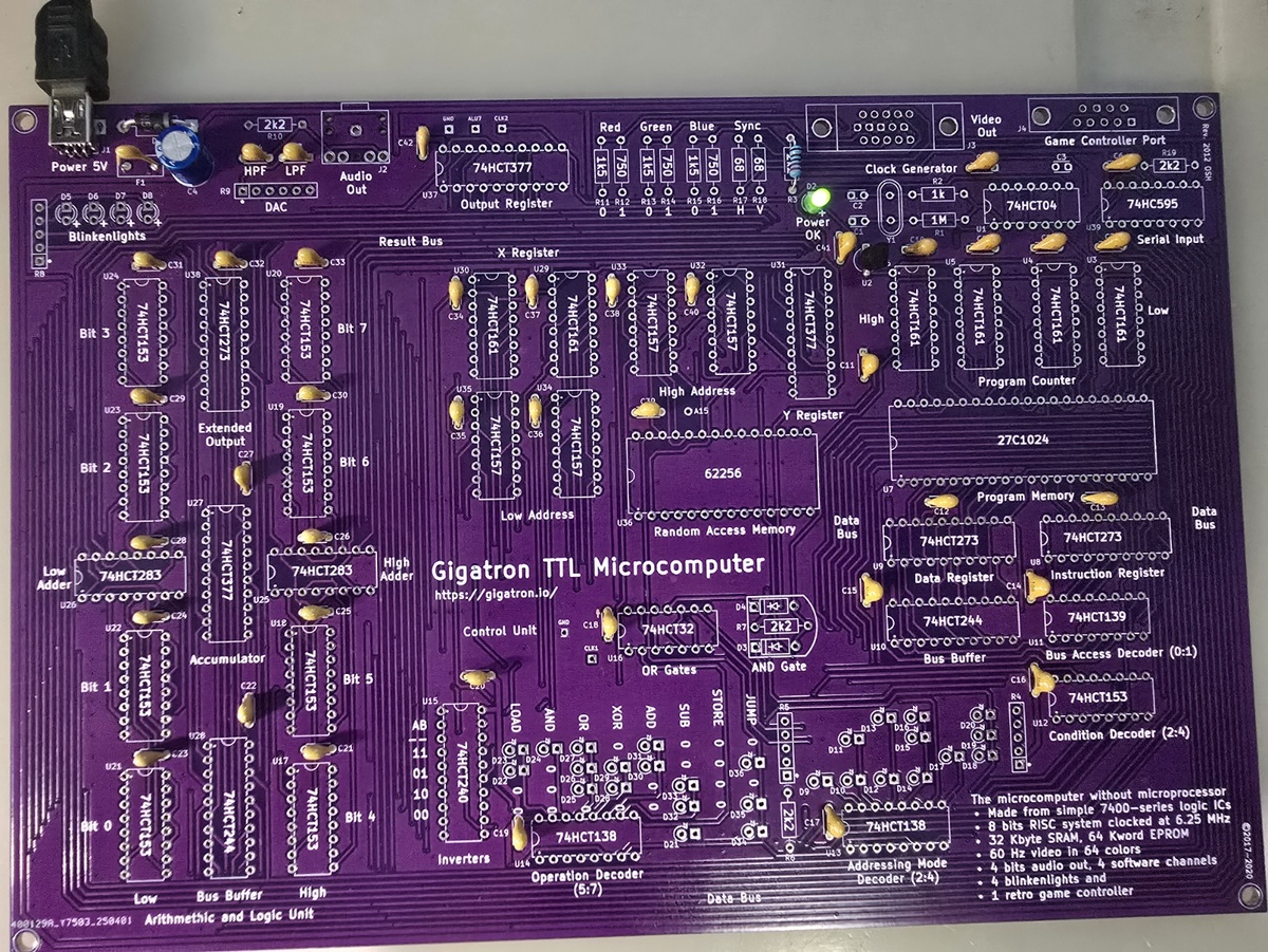 Проверка питания компьютера Gigatron TTL.