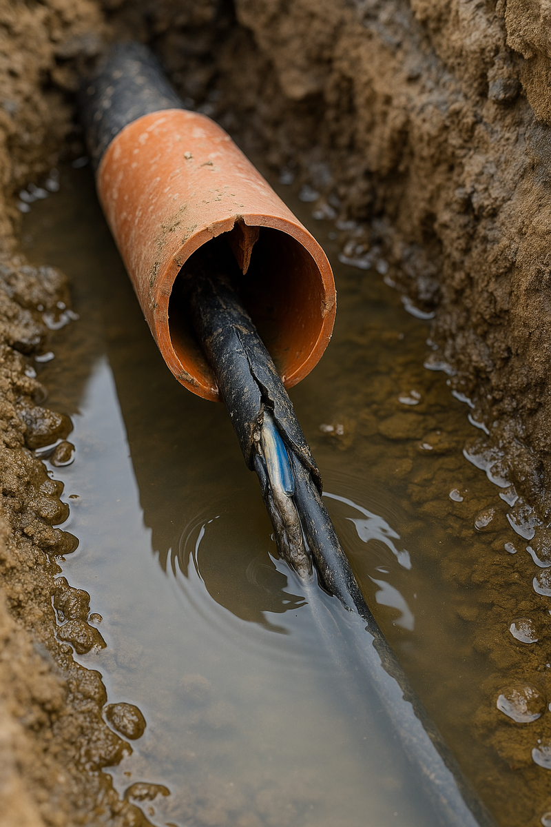 Вода в трубе и прокладка на глубине 20-30 см. приводит к подобным результатам.