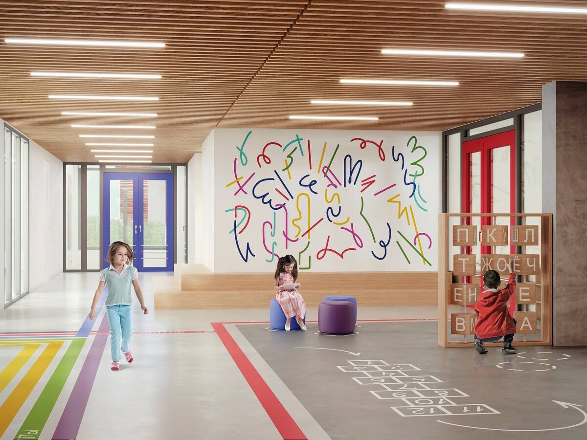 Коридор детского сада на 150 мест в Москве