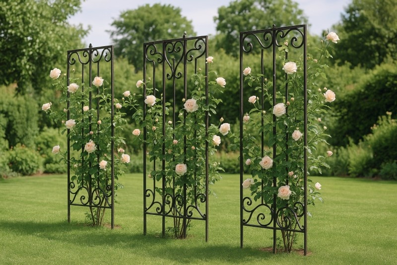 Пример дизайна кованых шпалер для сада