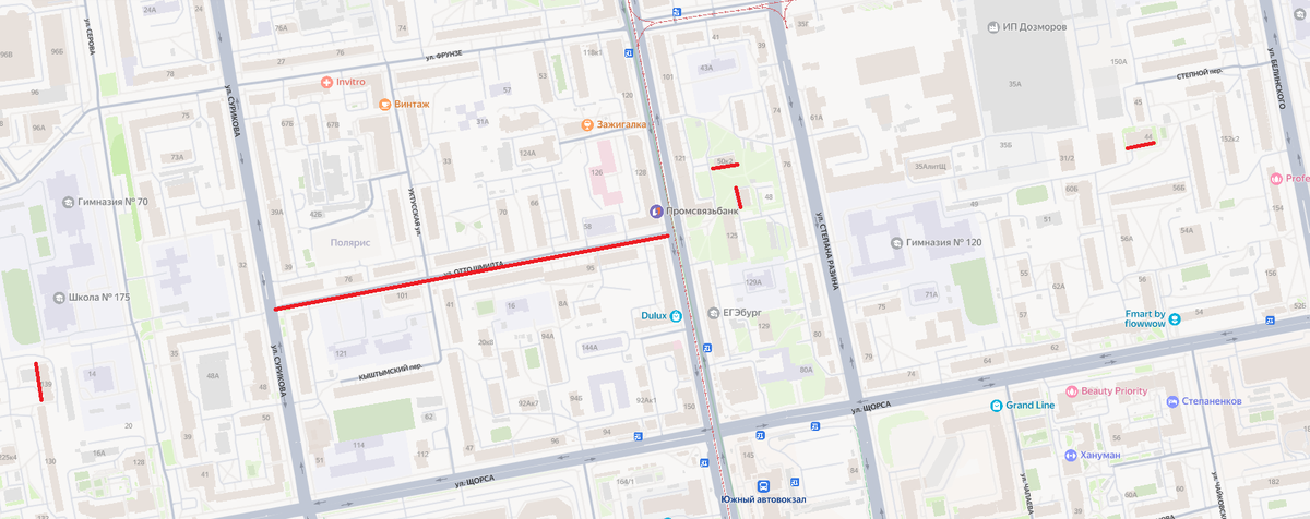 Улица Отто Шмидта (Екатеринбург) © Яндекс