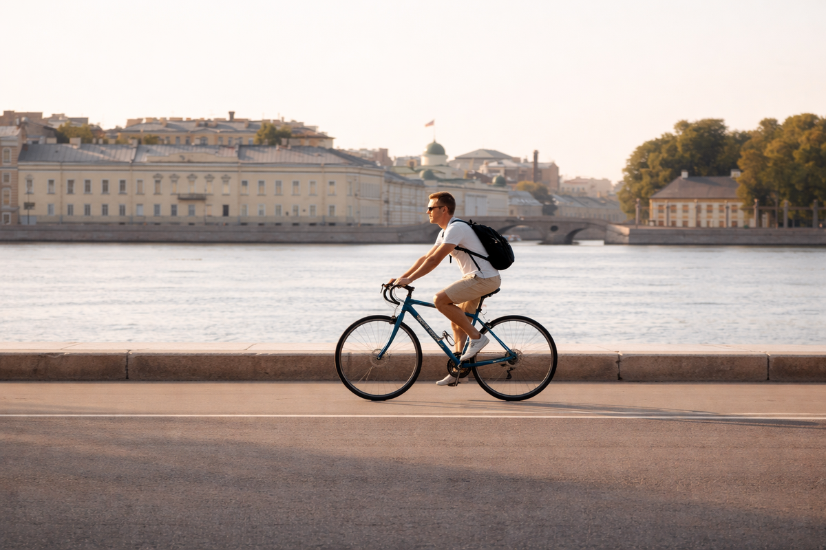 Петербургский велосипедист, ИИ генерация.