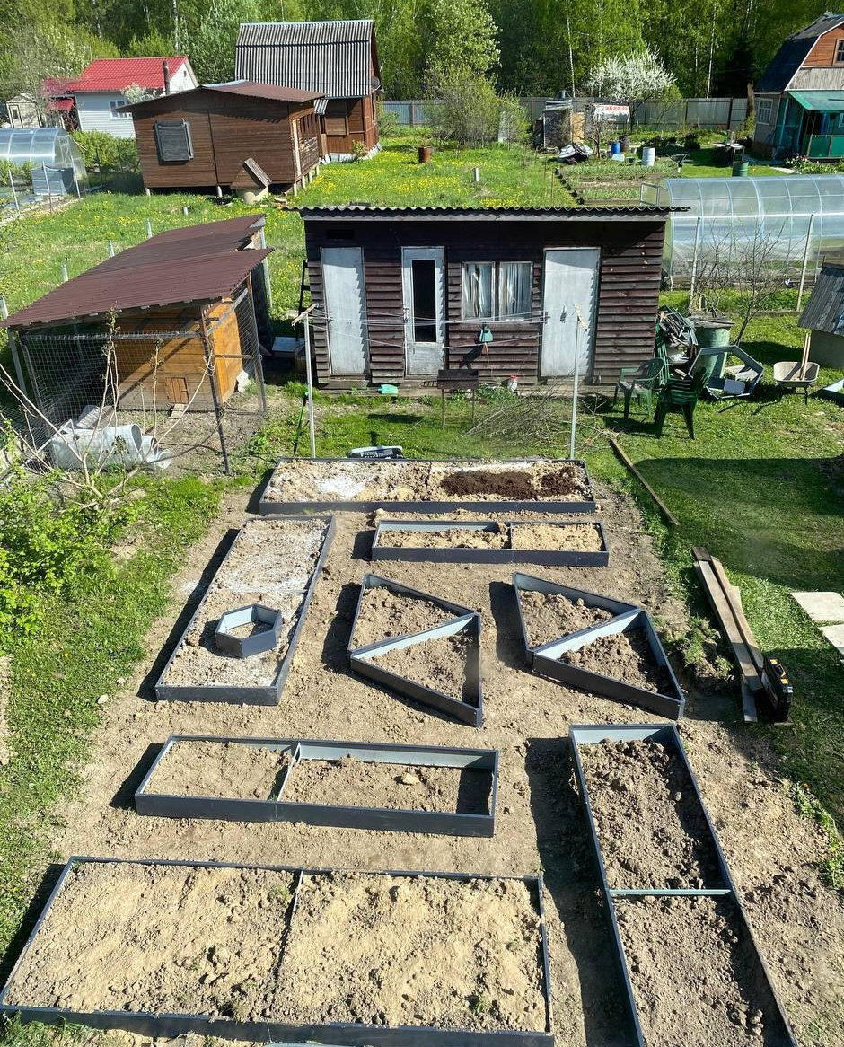 Наполнение грядок: суглинок, песок, торф и готовый грунт.