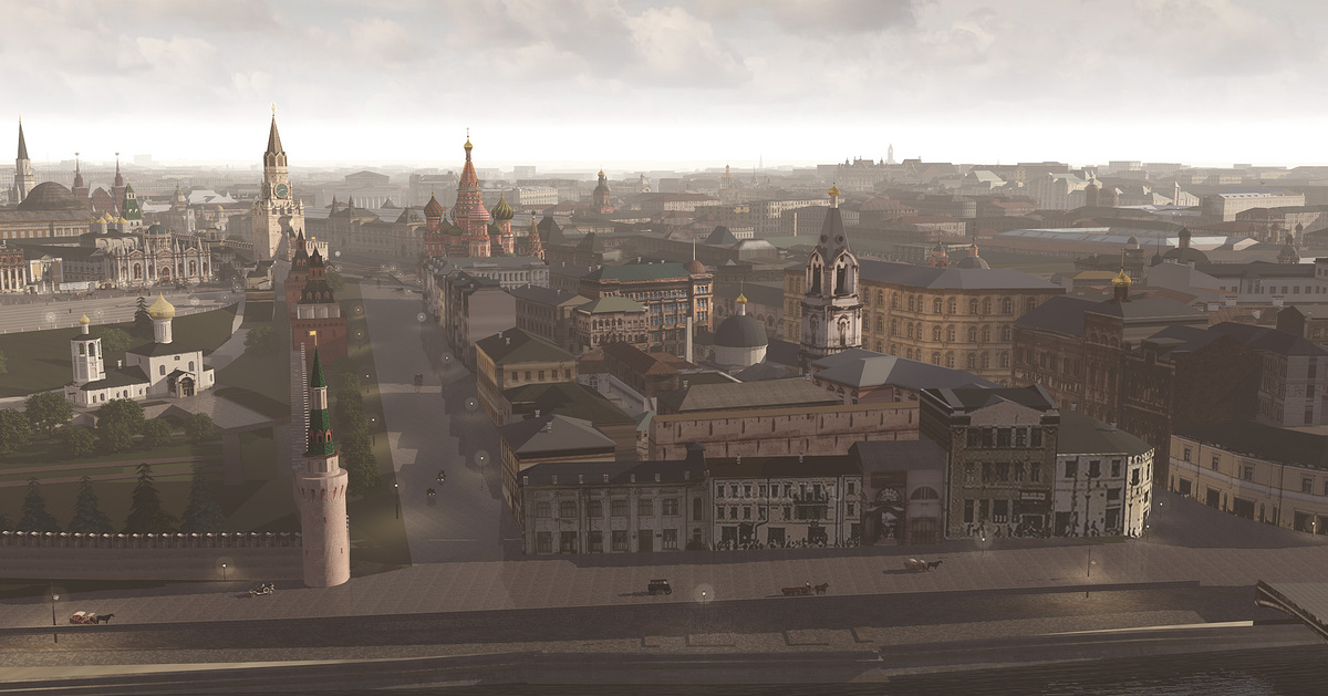 Васильевский спуск в нач. XX века в 3D реконструкции Москвы