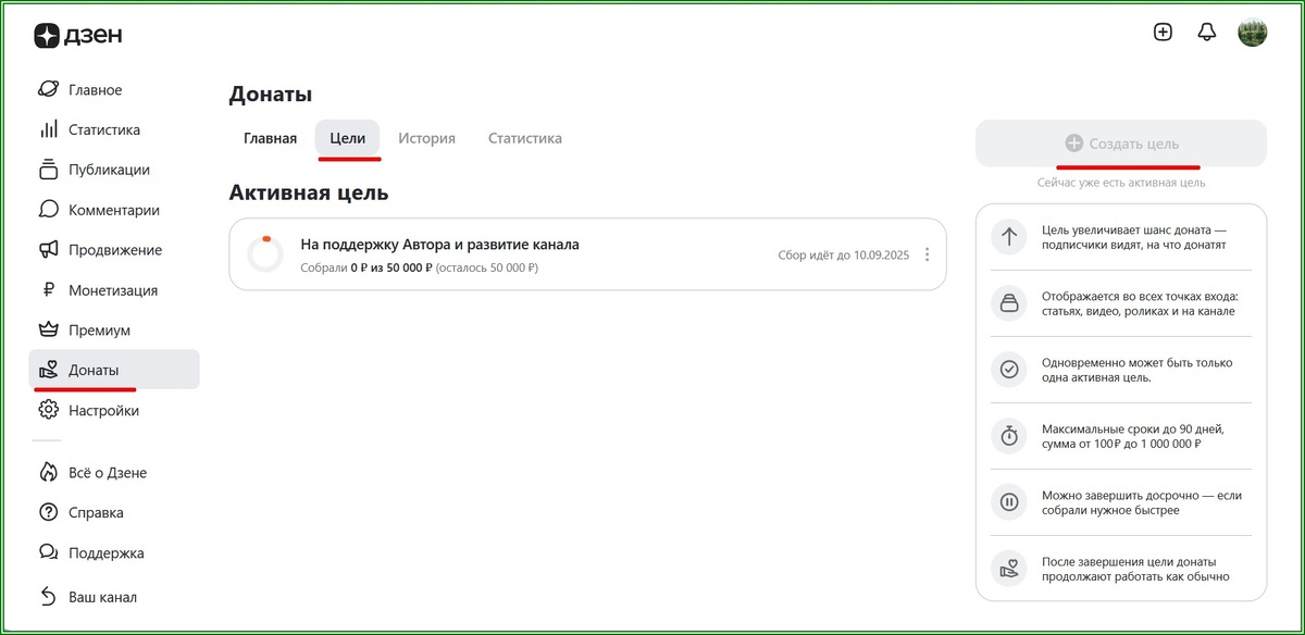 В Дзене появились донатные цели