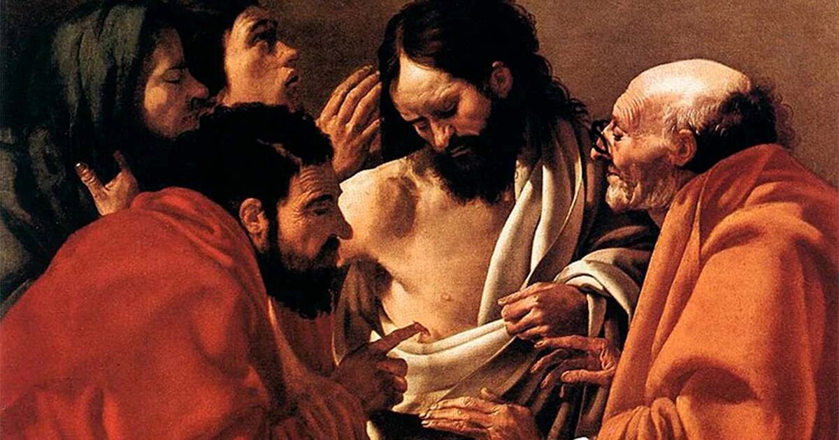 Святой Фома «сомневается» в воскресении Иисуса. На картине скрыто намекается на то, что Святой Фома был похож на Иисуса и, возможно, действительно был его братом-близнецом. Источник: Хендрик тер Брюгген / Общественное достояние.
