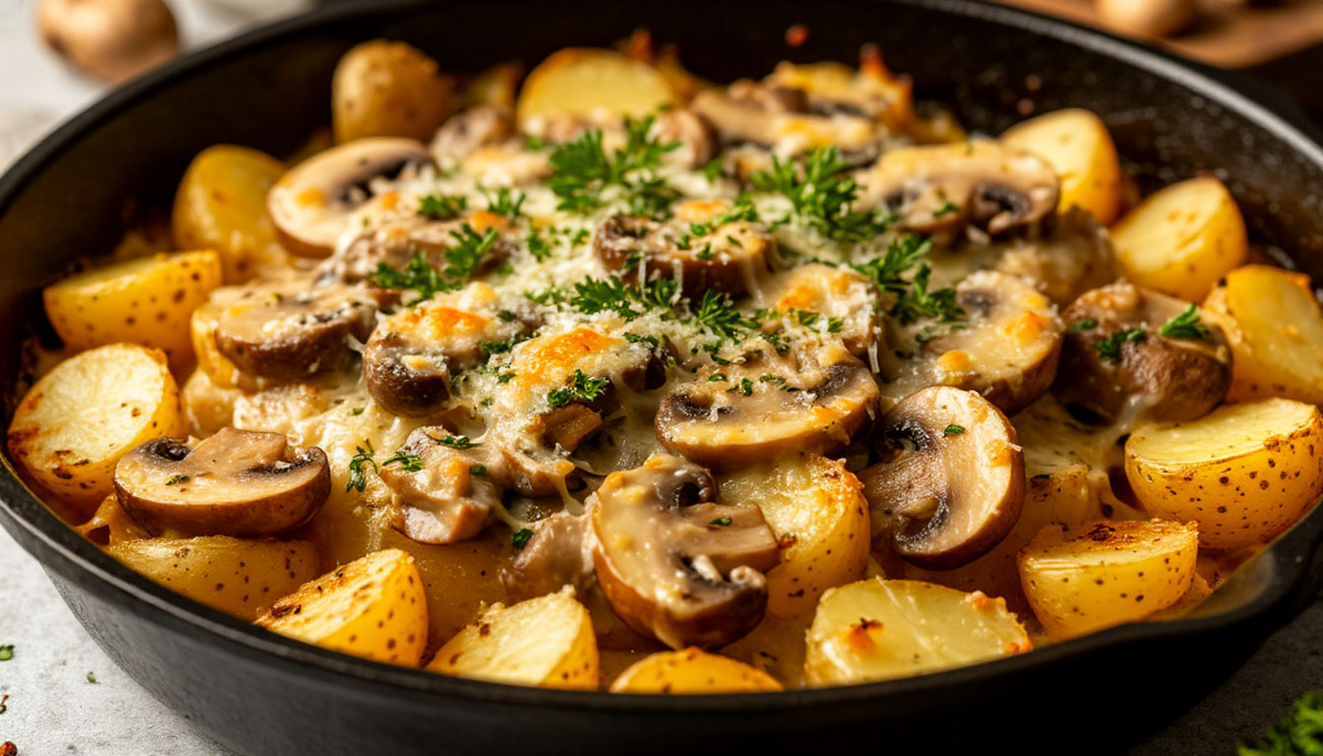 Запеченный картофель с грибами в молочном соусе