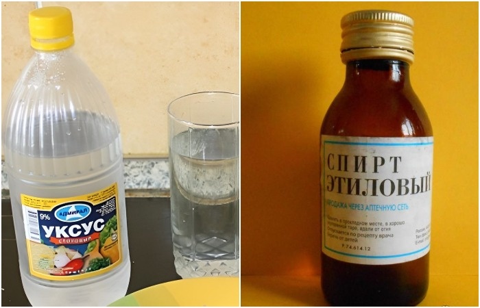Соедините воду, уксус и спирт, чтобы помыть окна