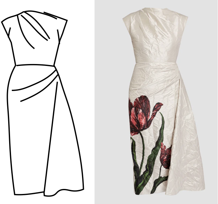 Рисунок 1. Фото и технический рисунок платья.