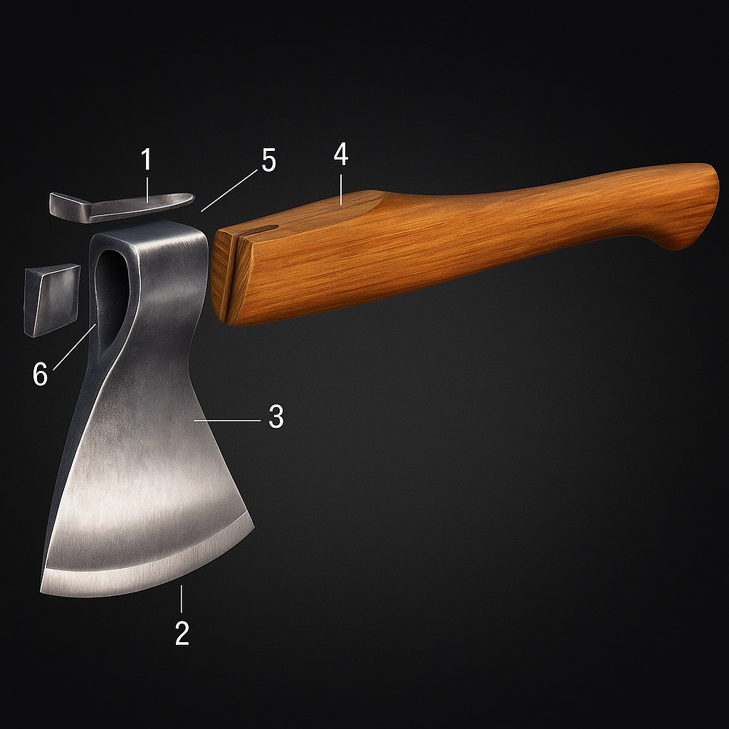 4 - топорище (рукоятка топора)