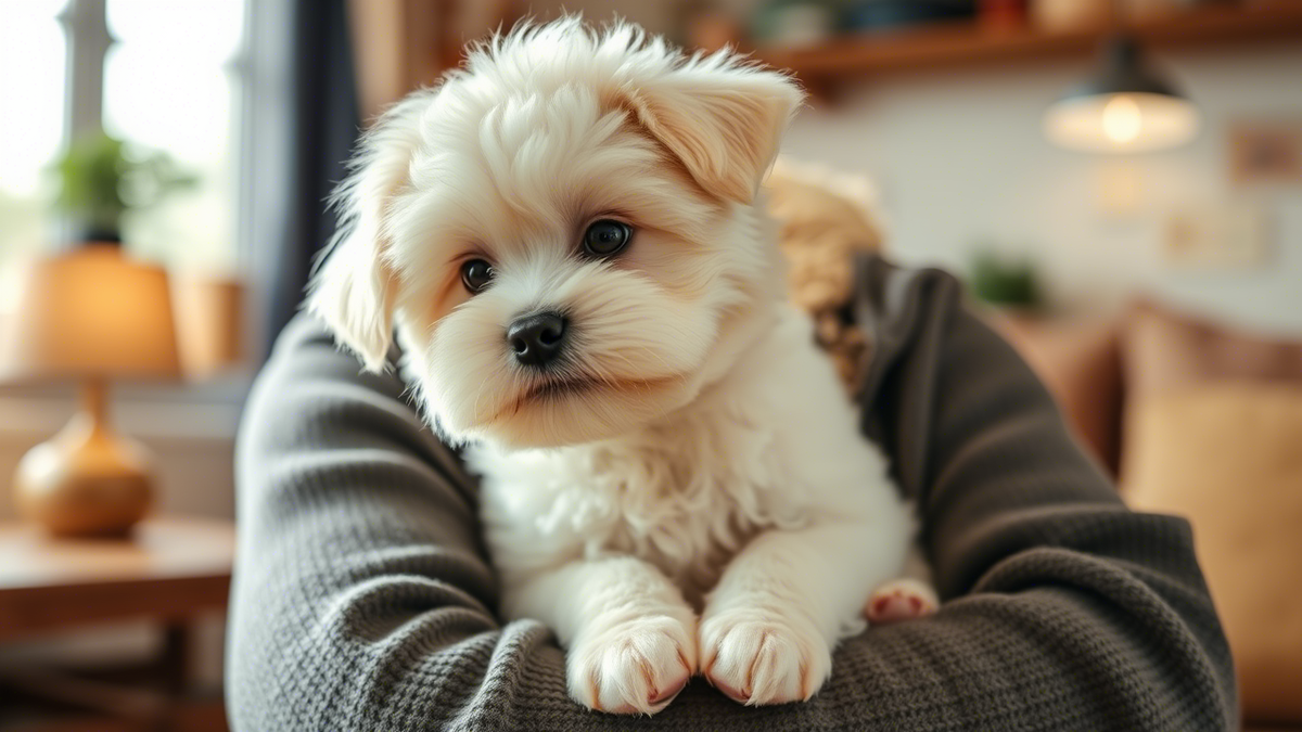 Щенок бишон фризе на руках у хозяйки