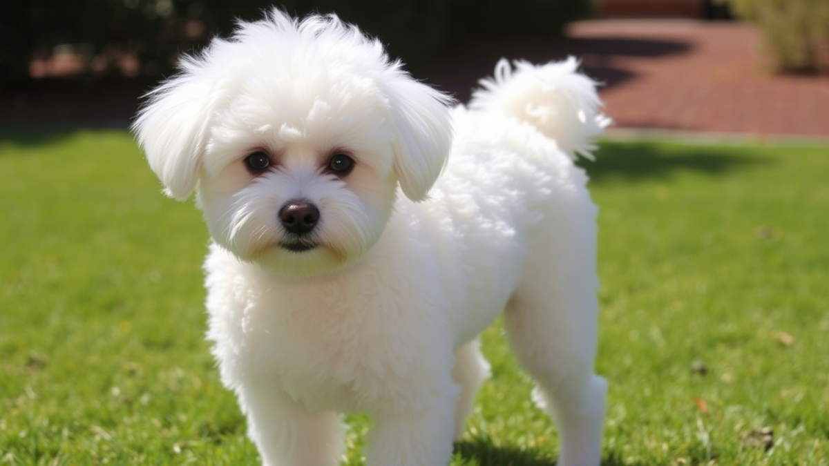 Взрослый бишон фризе на улице