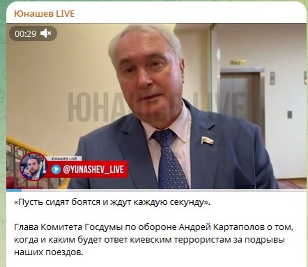 Фото: Скриншот Telegram/Юнашев LIVE