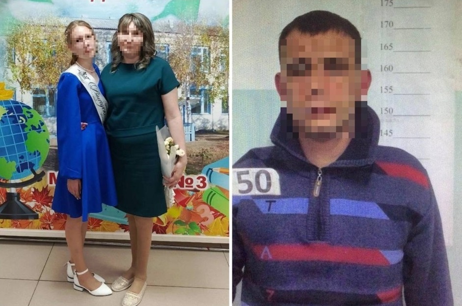 На первом фото: выпускница и ее мать. На втором - озверевший отчим