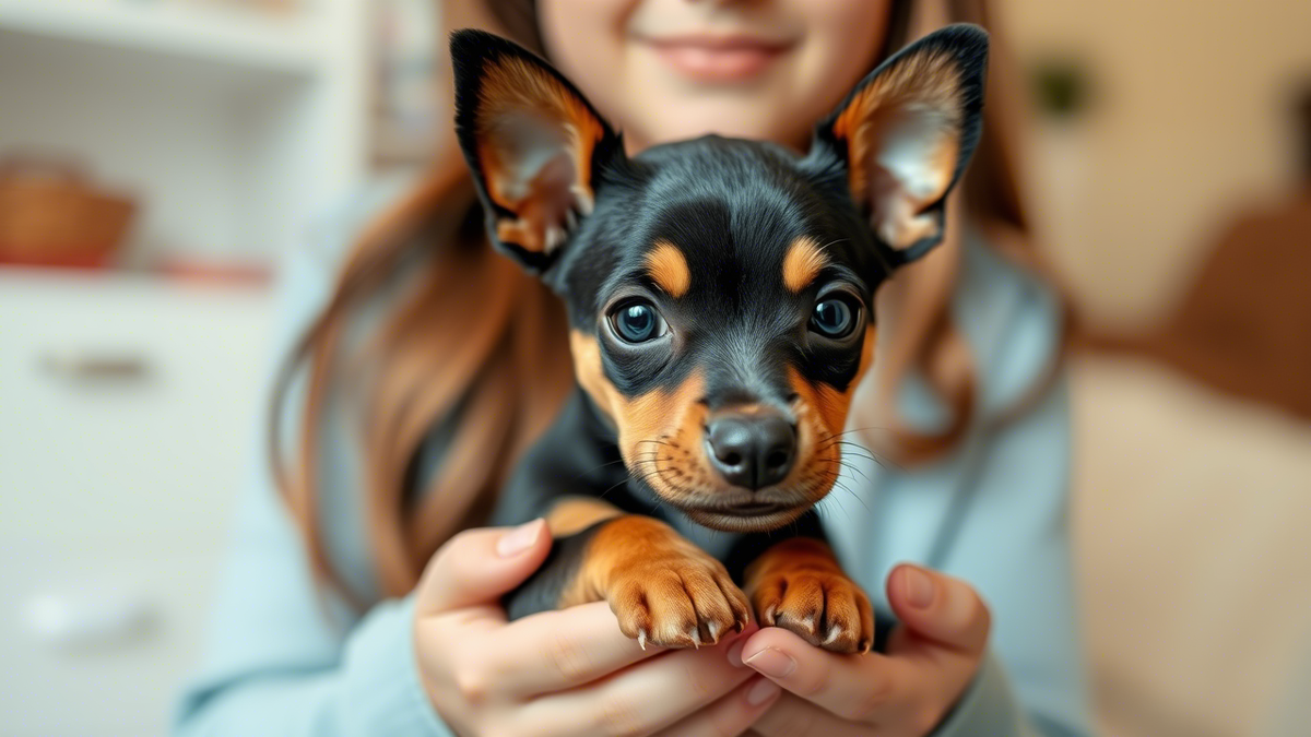 Щенок карликового пинчера на руках