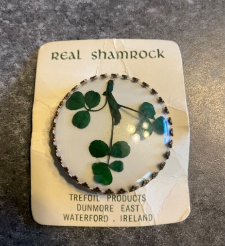 Брошь с настоящим клевером, изготовленная в Ирландии