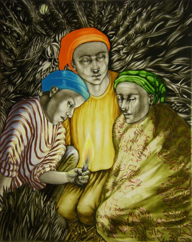 Акулова Женя "Трое" 
50х40 хм 2011 г