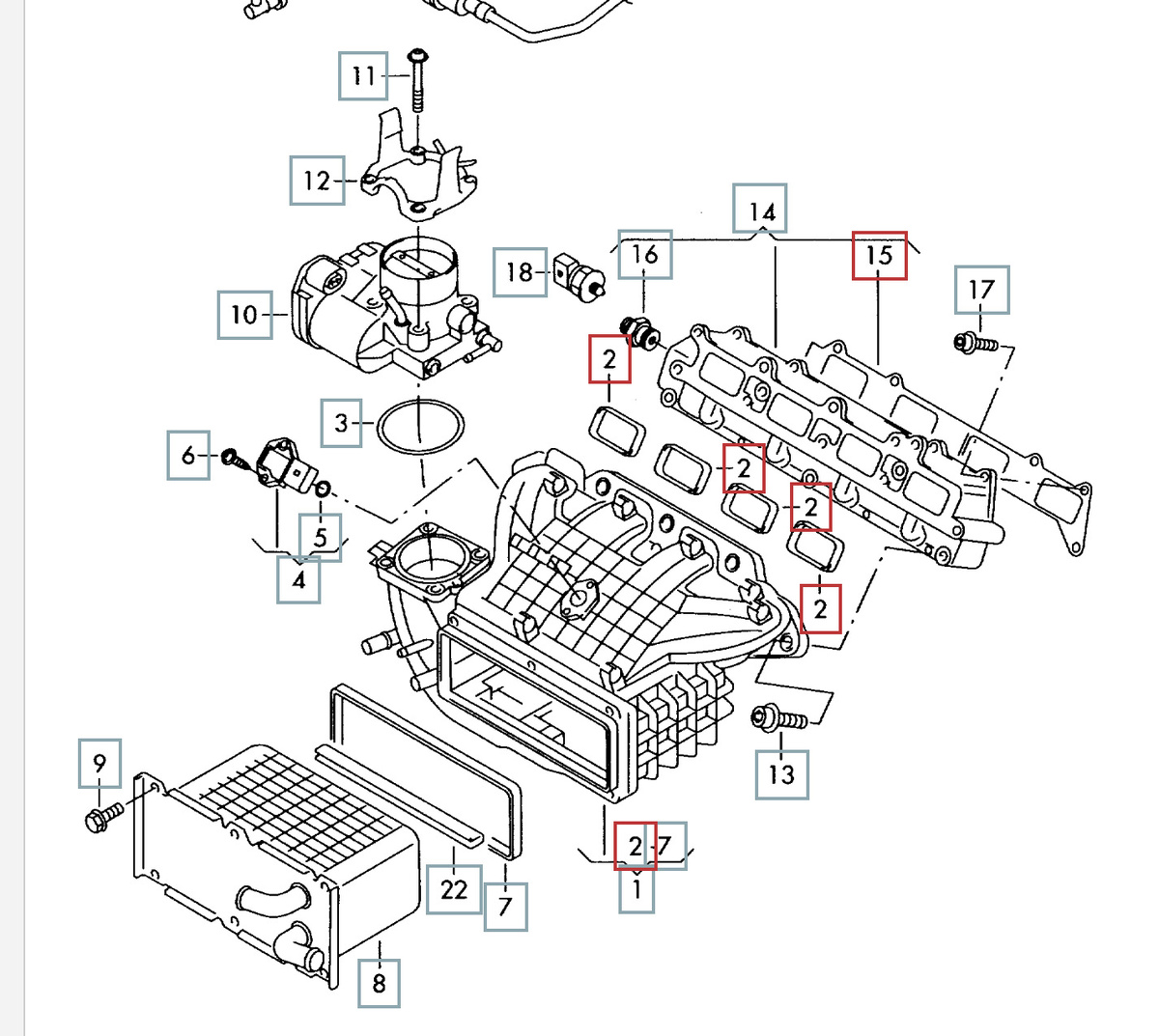 Схема запчастей впускного коллектора