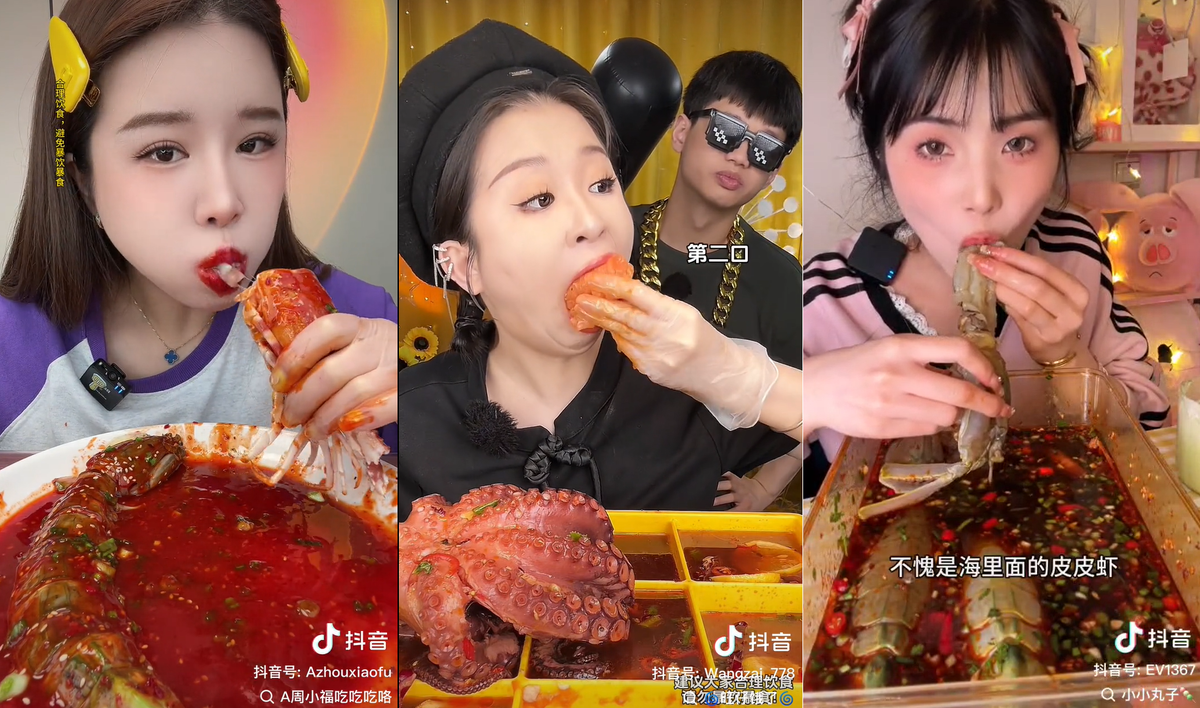 Китайские блогерши в жанре мукбанг. Кадры из китайских роликов