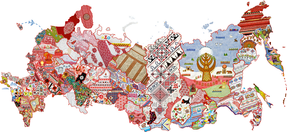 Вышитая карта России. Инициатор проект - правительством Чувашской Республики.