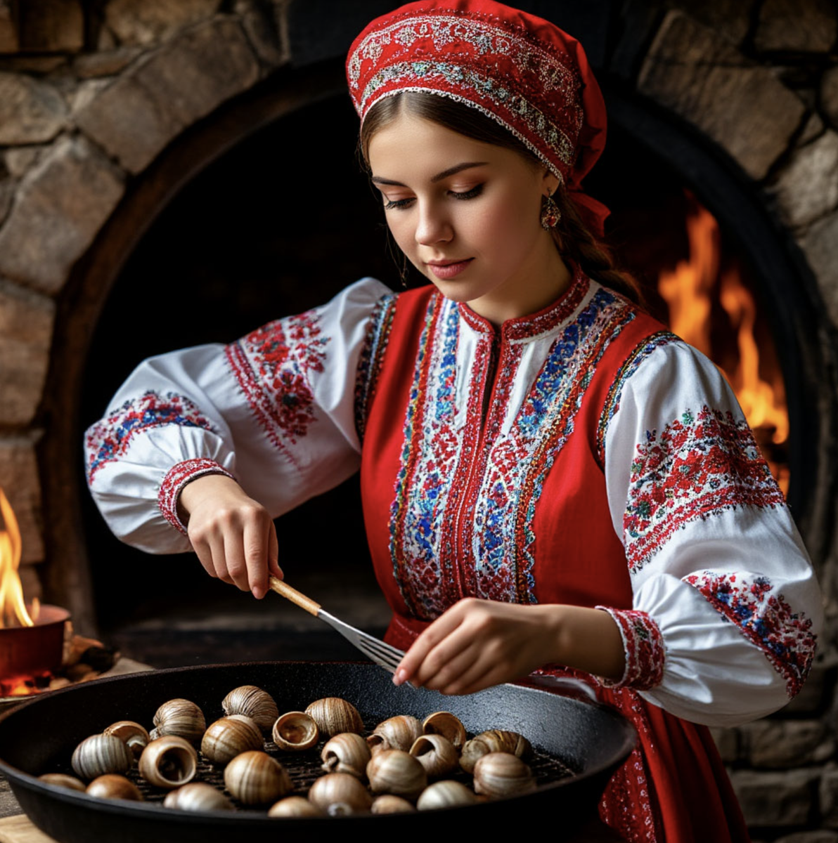 девушка готовит улиток