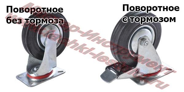 Поворотные колёса без тормоза и с тормозом
