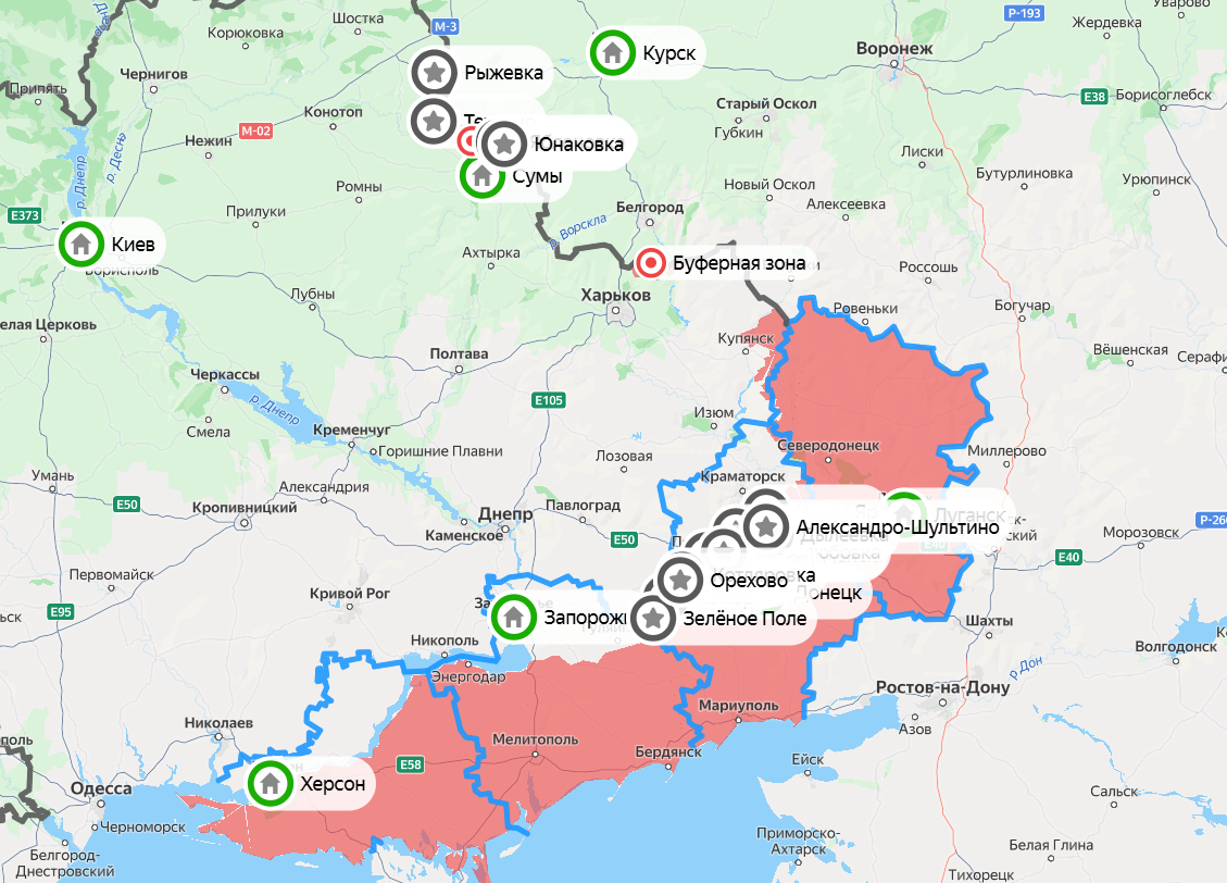 Карта СВО на 11 июня. Скриншот: Яндекс Карты
