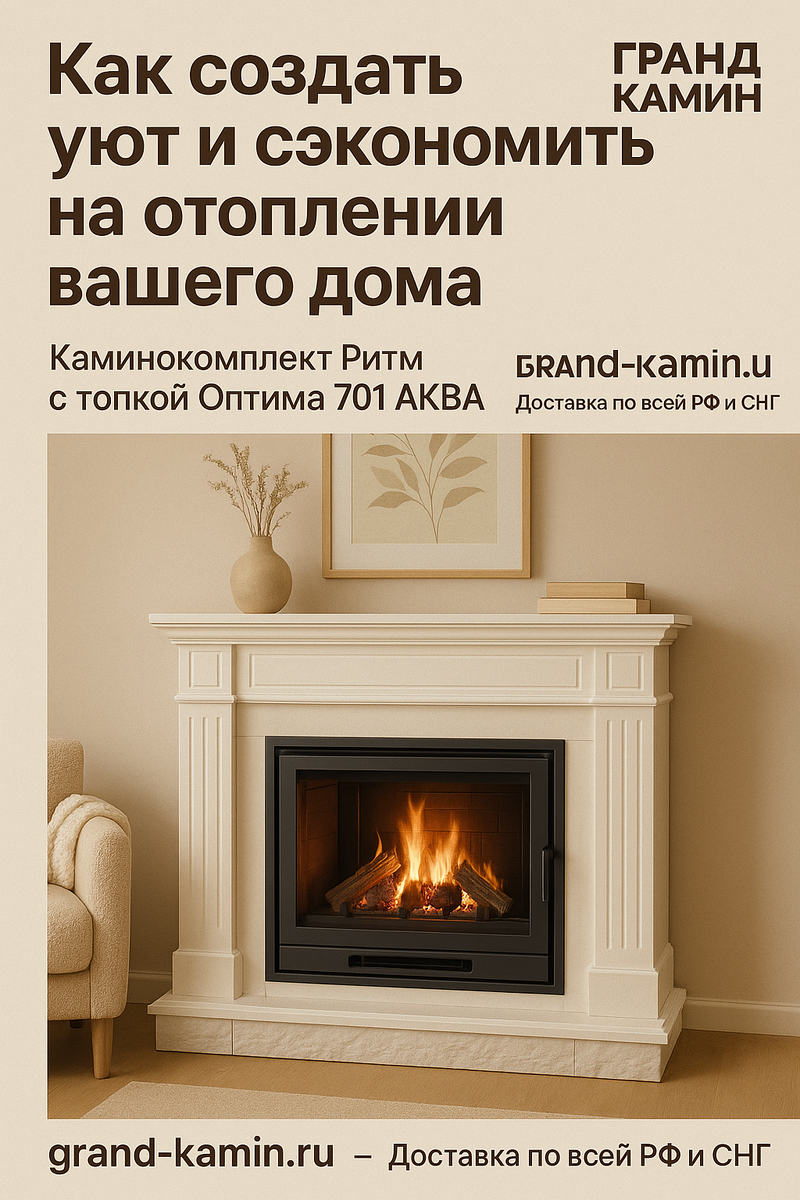    Каминокомплект Ритм с топкой Оптима 701 АКВА Ш: как создать уют и сэкономить на отоплении вашего дома Kamin