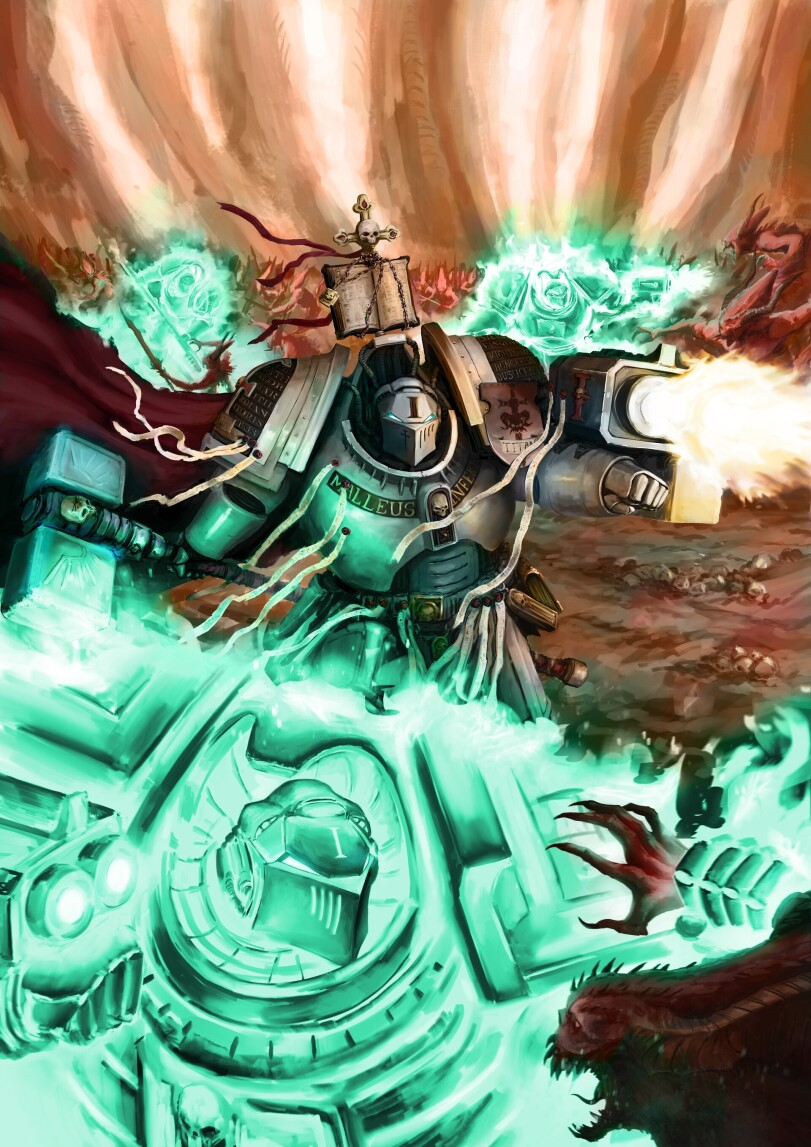 Серые Рыцари. Худ. George Vincent. На этом арте они сражаются с демонами Кхорна.