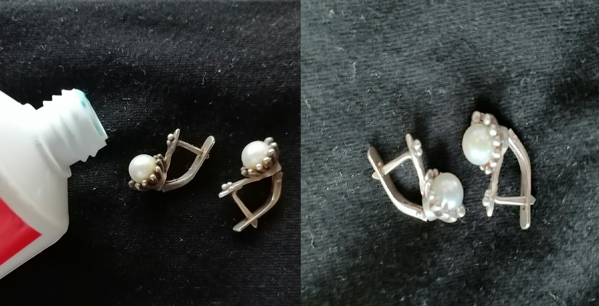 Чистила свои серьги с жемчугом зубной пастой и зубной щеткой! Результат виден сразу! Можно еще раз почистить, тогда точно будет идеально! Это самый простой вариант (зубная паста есть у всех!) и реально работает!