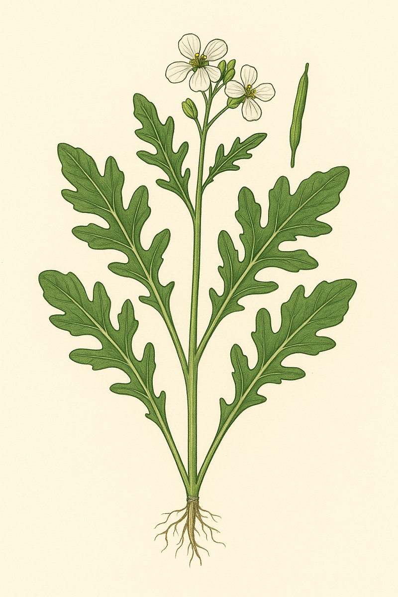 Схема растения руккола (лат. Eruca sativa)