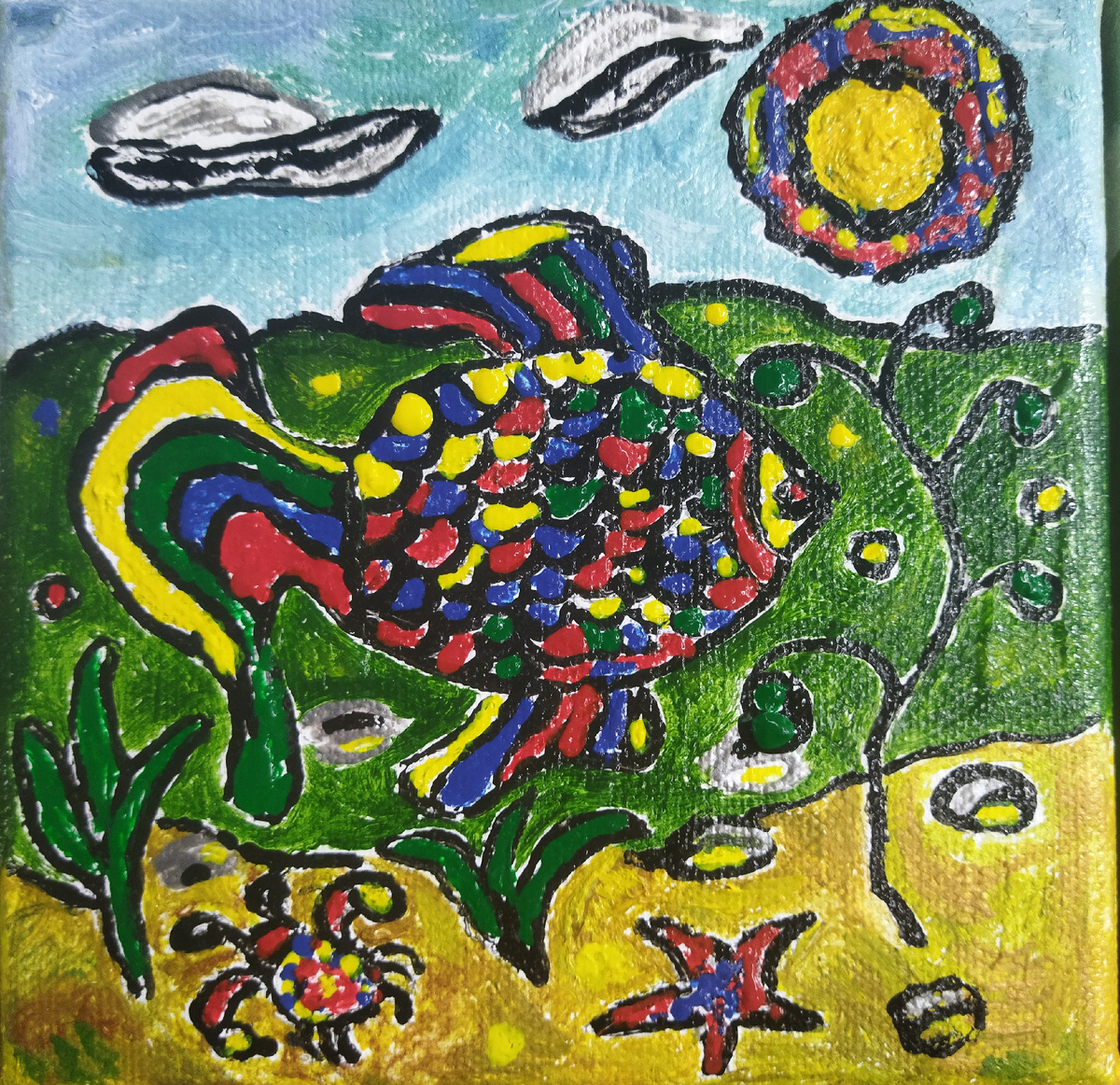 Юдинцева Наталья. 15 х 15  см. х.м. 2022 г. Рыбка номер 3