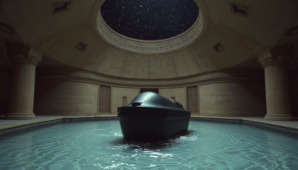 В середине подземного озера стоит саркофаг.