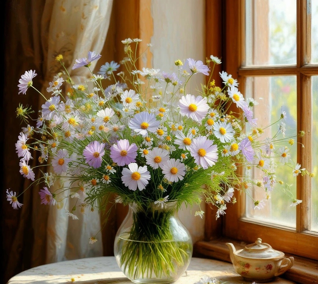 фото:полевые цветы на столе