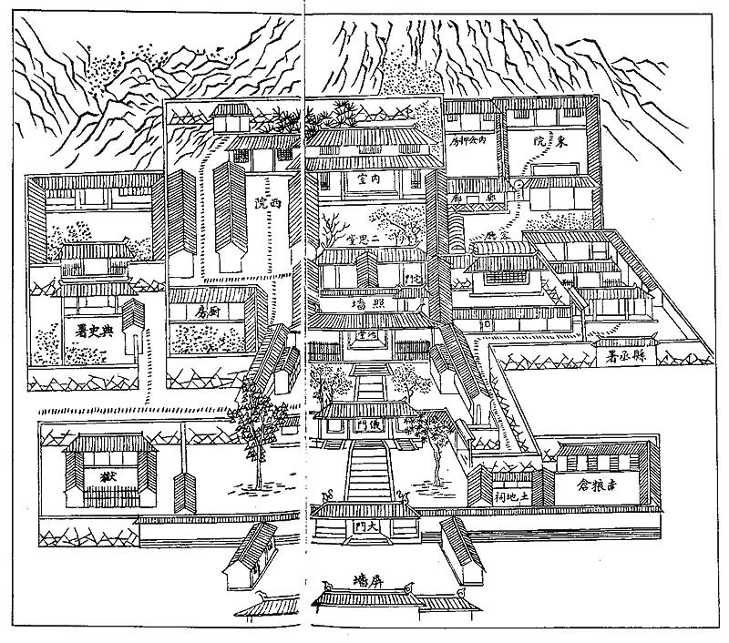 Гравюра на дереве правительственного здания в Шаосине , провинция Чжэцзян , 1803 г.