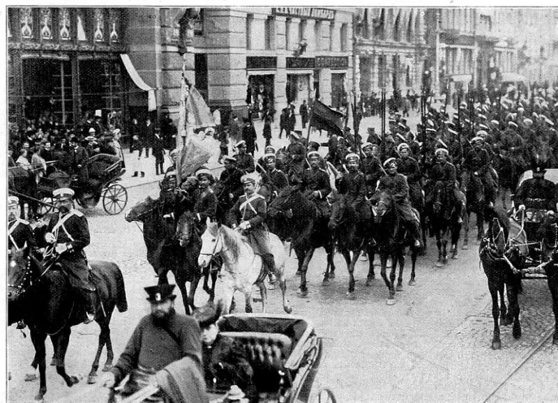 Казаки на Невском проспекте СПБ, 1906 г.