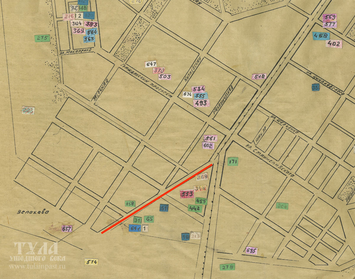 Фрагмент карты Тулы 1940-х годов