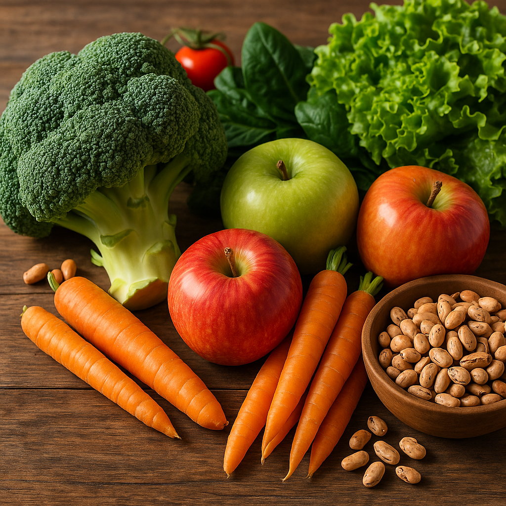 Свежие фрукты и овощи, богатые клетчаткой