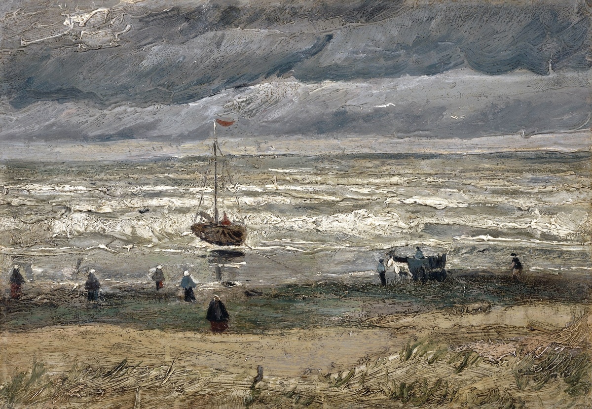 Vincent van Gogh's Beach at Scheveningen in Stormy Weather (1882) famous painting. Original from Wikimedia Commons. Digitally enhanced by rawpixel.