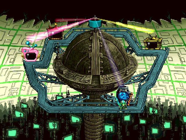 Так выглядит карта мира - каждый телевизор это один из эпизодов с пятью уровнями и боссом