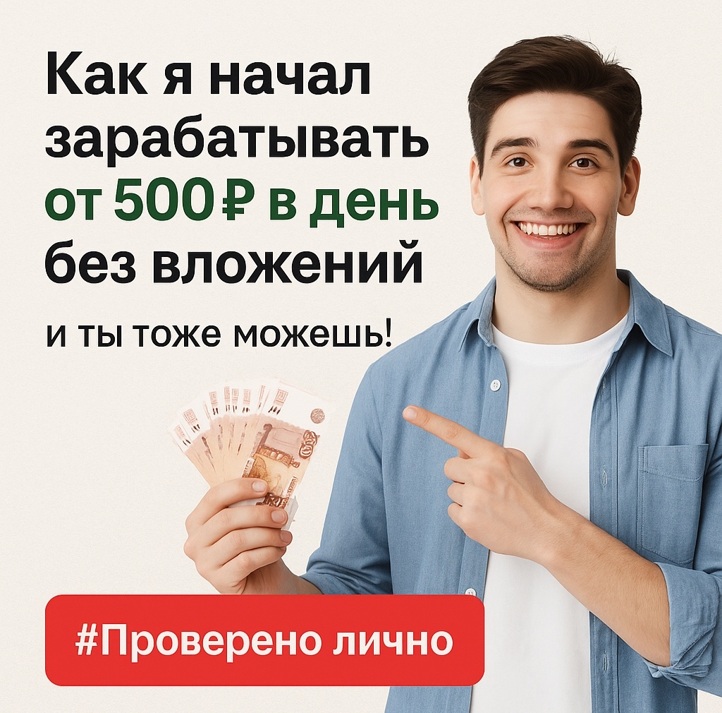 Заработок без вложений, от 500 рублей в день