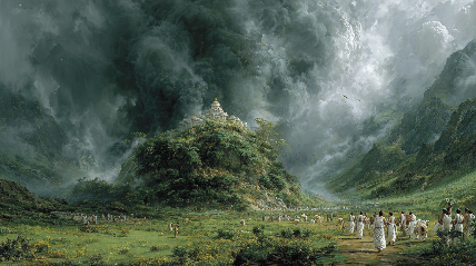 Кришна поднимает холм Говардхан