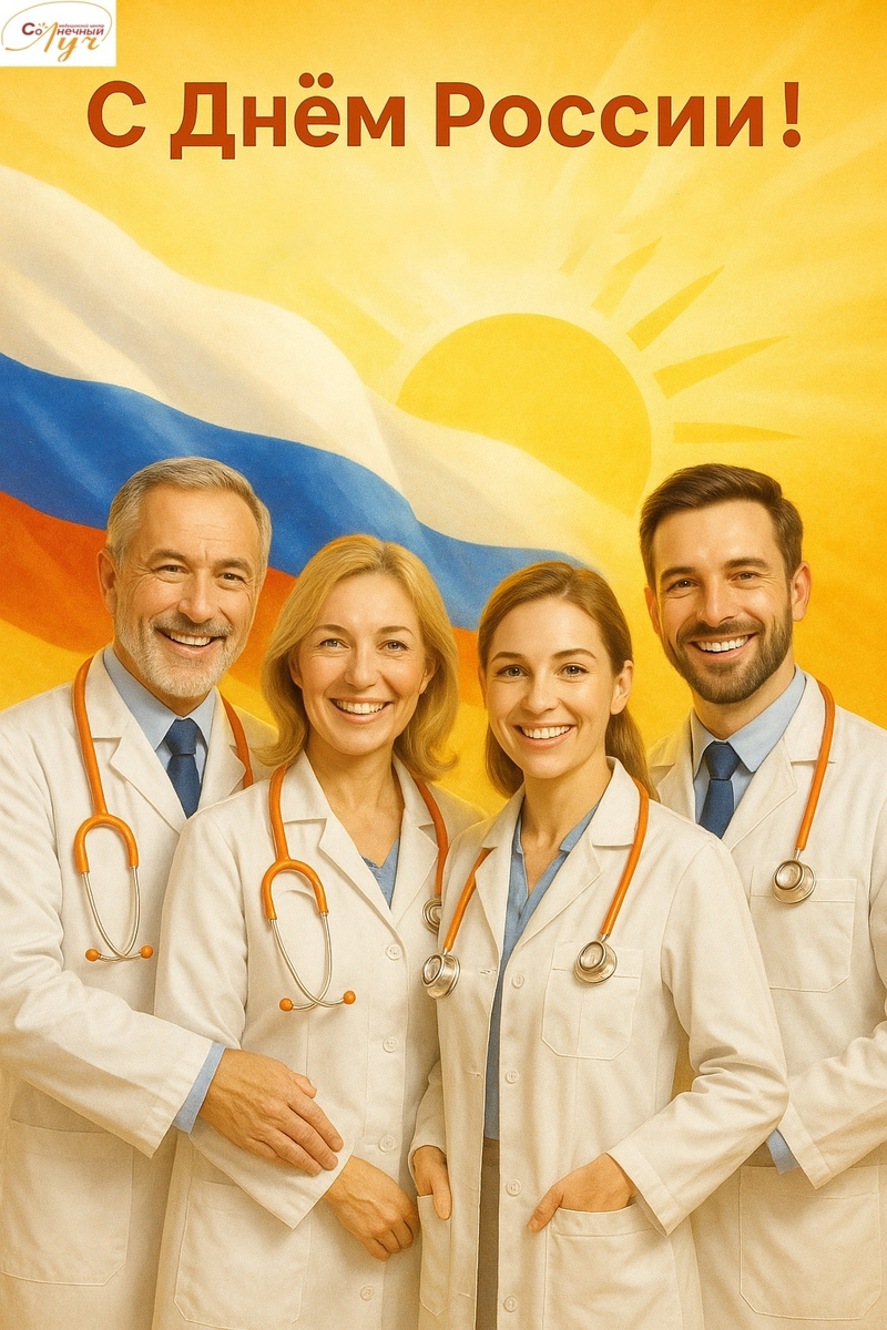 От всего сердца поздравляем вас с Днём России – праздником единства, силы и гордости за нашу великую страну! 🇷🇺✨

Медицинский центр "Солнечный луч" 🏥☀️, как и Россия, стремится к светлому будущему – будущему, в котором здоровье, радость и благополучие становятся неотъемлемой частью жизни каждого человека.

В этот особенный день желаем вам:
🔸 Крепкого здоровья – такого же яркого и устойчивого, как оранжевое пламя, согревающее сердца!
🔸 Энергии и оптимизма – словно жёлтые солнечные лучи, наполняющие день теплом и светом!
🔸 Мира, добра и процветания – чтобы каждый ваш день был таким же ясным, как безоблачное небо над нашей необъятной Родиной! 🌤️

Мы гордимся тем, что живём и работаем в этой замечательной стране, где ценятся милосердие, взаимопомощь и стремление к лучшему. Мы всегда готовы дарить вам заботу, поддержку и профессиональную помощь!

Пусть в ваших семьях царят гармония и радость, а в сердце живёт любовь к России – нашей земле, нашей истории, нашему общему дому! 🏡💛

С праздником! С Днём России! 🎊
С уважением, коллектив МЦ "Солнечный луч" 🌟