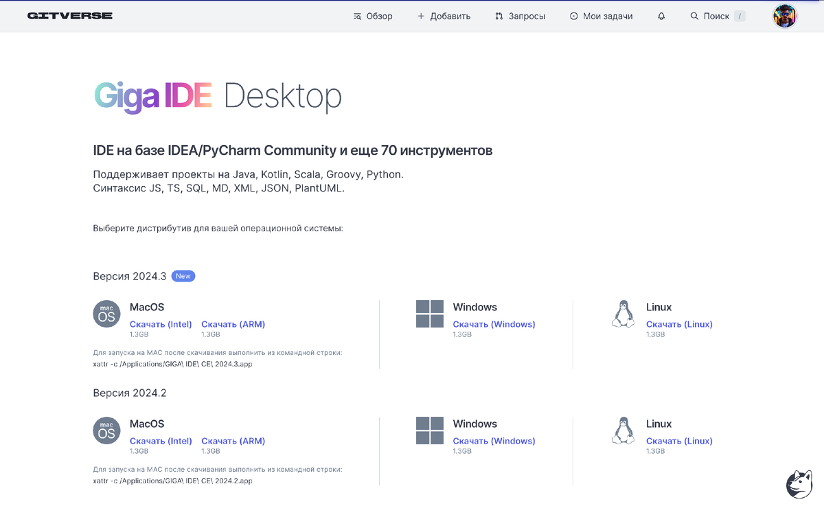 Рисунок 1. Страница загрузки Giga IDE