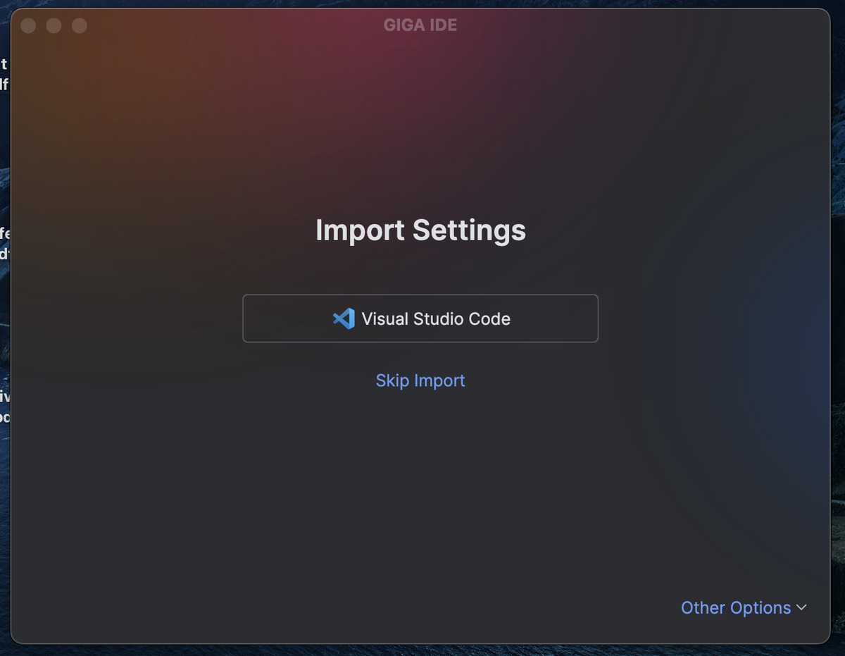 Рисунок 2. Импорт настроек из VSCod