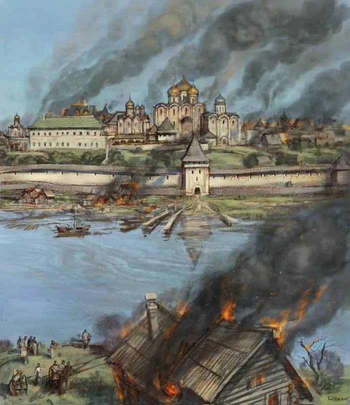 На картинке изображен пожар при Иване III. Кремлевские храмы уже не те, что при Василии II.