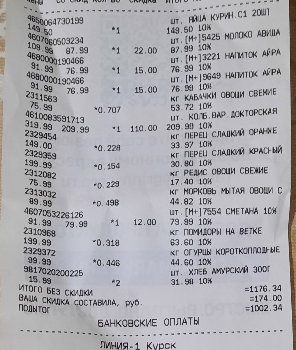 Чек из магазина. Фото моё. 
