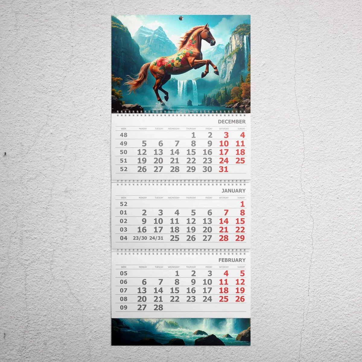 Квартальный календарьа 2026 год с постером, тремя календарными блоками и одним рекламным полем